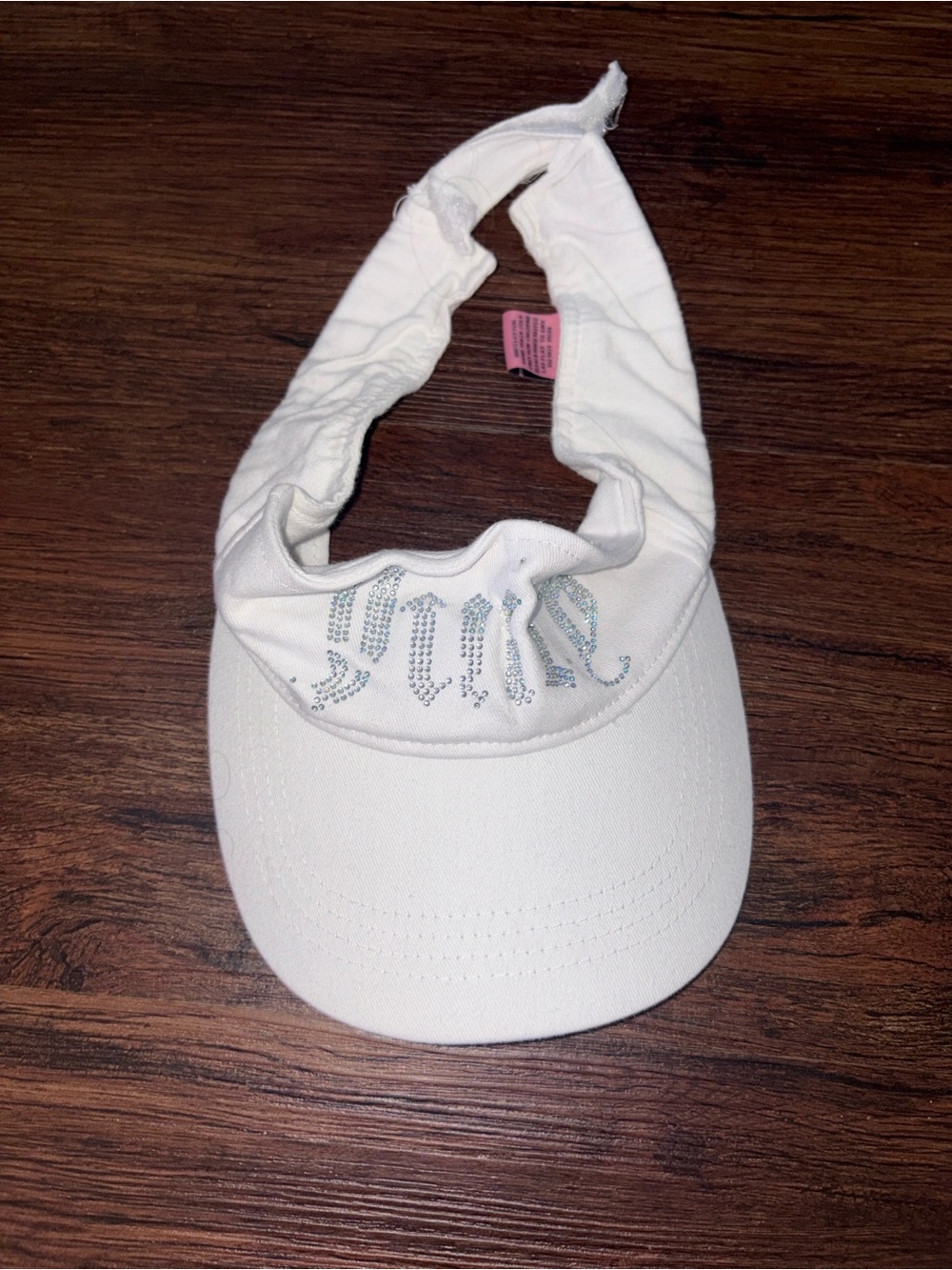 Juicy Couture White Kids Visor with Rhinestone 'Juicy' Script